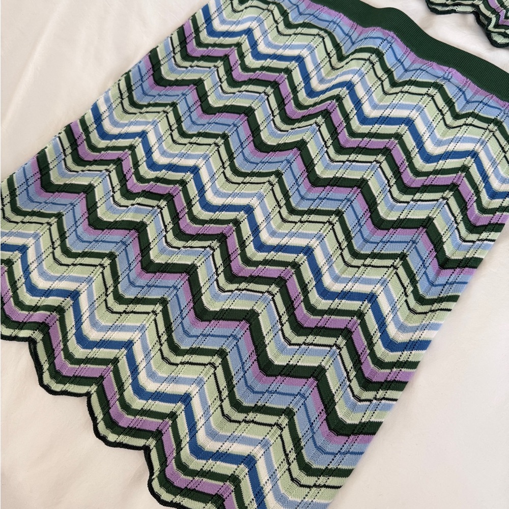 Torn Ronny Kobo Chevron Knit Two Piece Set Green Blue Crop Top Tank Skirt Small - Picture 4 of 11